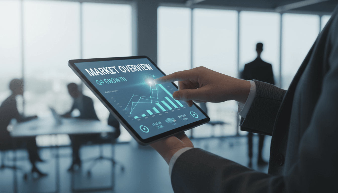 Consultant analyzing financial market data on tablet screen