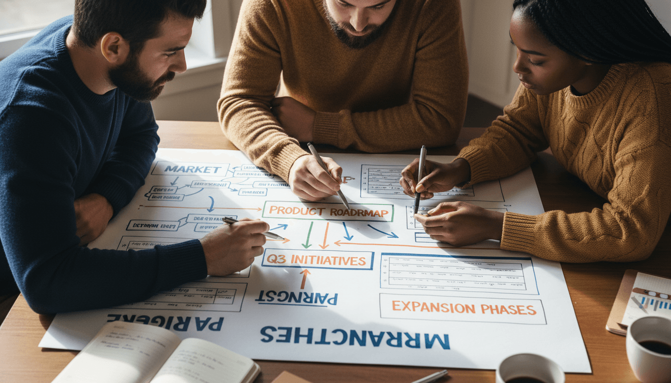 Team collaborating on strategic business planning framework