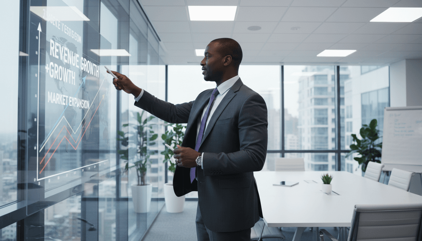Business development professional presenting growth strategy