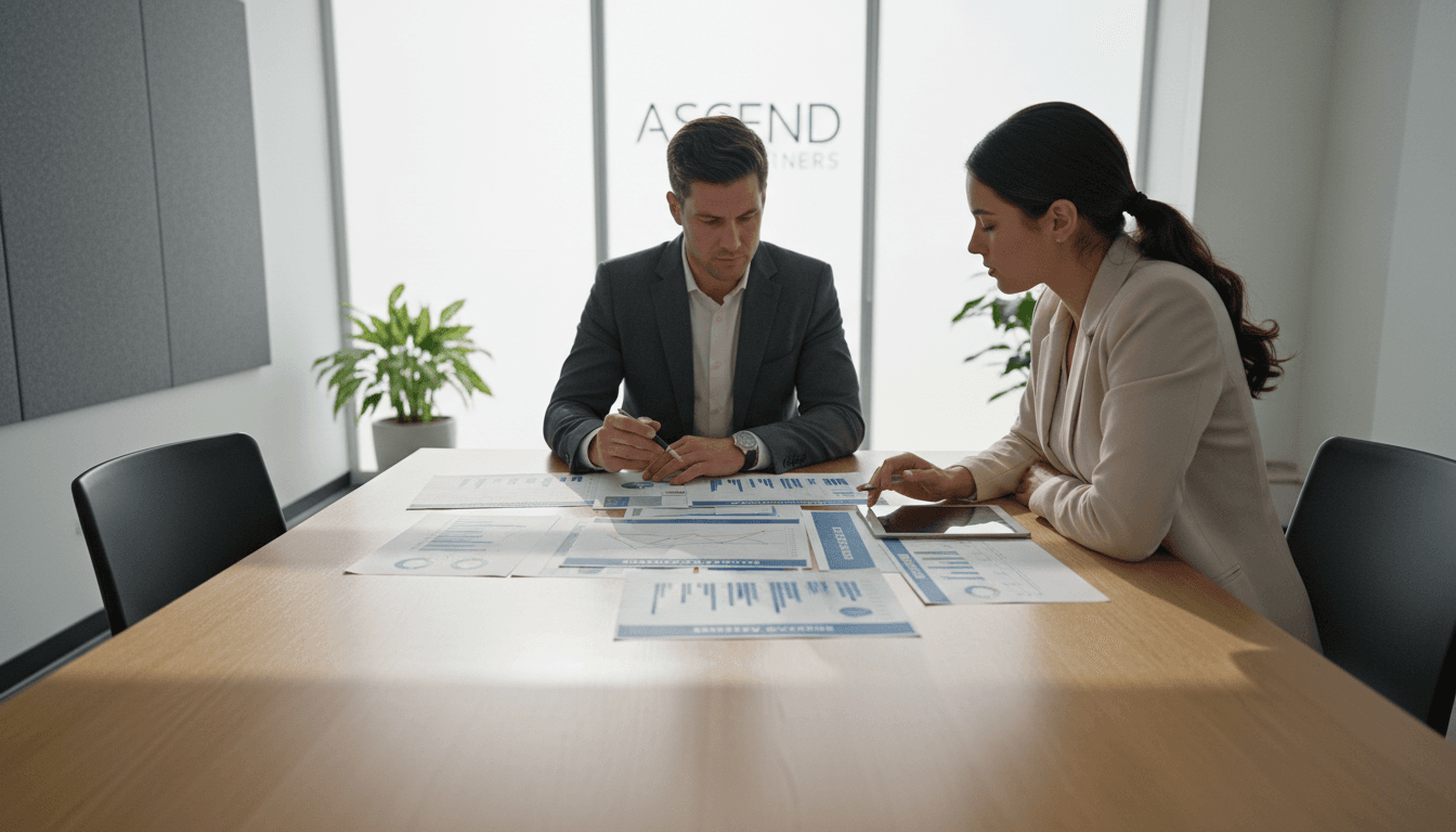 Consultant reviewing strategic documents with client